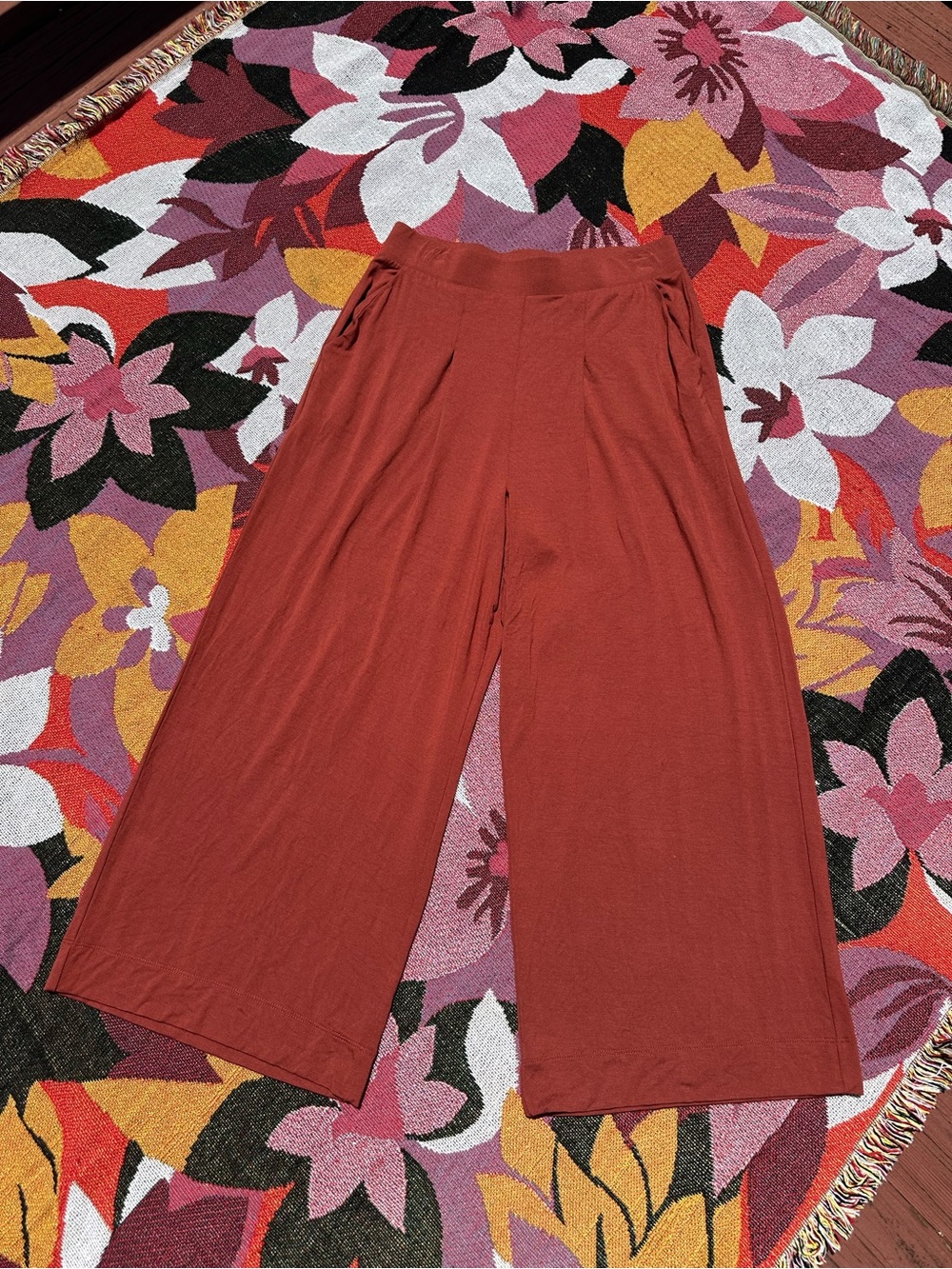 Peruvian Connection Wide-Leg Pull-On Pants in Rust